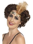 Flapper Headband, Gold, with Feather