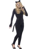 Cat Costume Velour Jumpsuit Black with Tail Cat Ear Headband