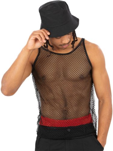 90s Unisex String Vest, Black