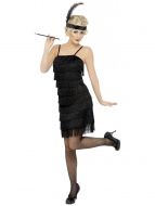 Black Short Fringed Flapper Ladies Costume